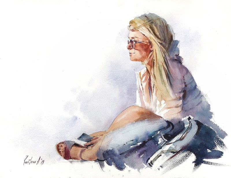 Girl blonde watercolor