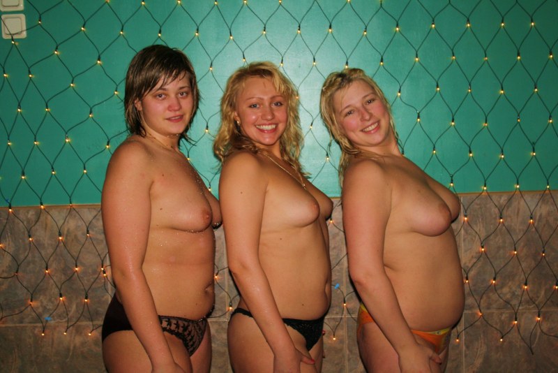 Women's corporate party in the nude sauna