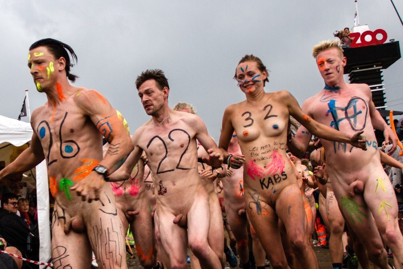 Expose breasts at the festival