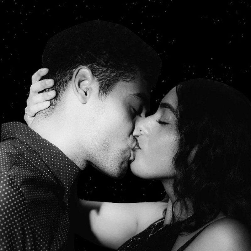 The guy kisses the girl on the pubis