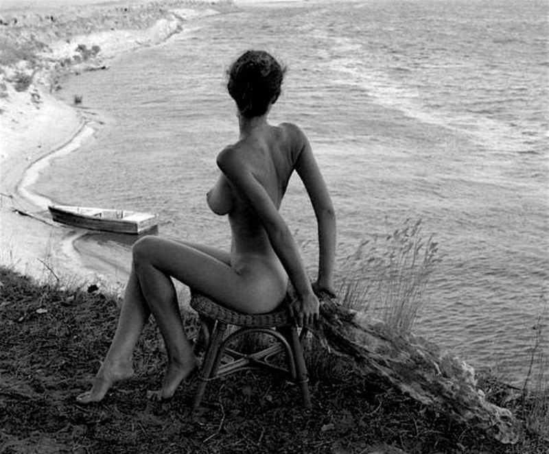 Naked women on the beach retro