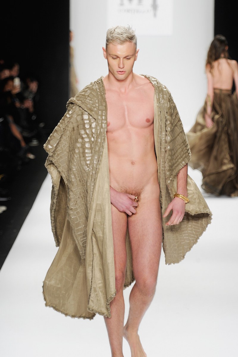 Naked fashion model on the catwalk