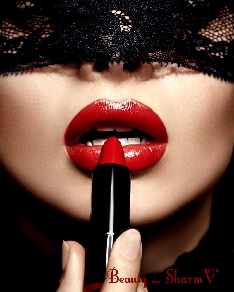 Lips with red lipstick