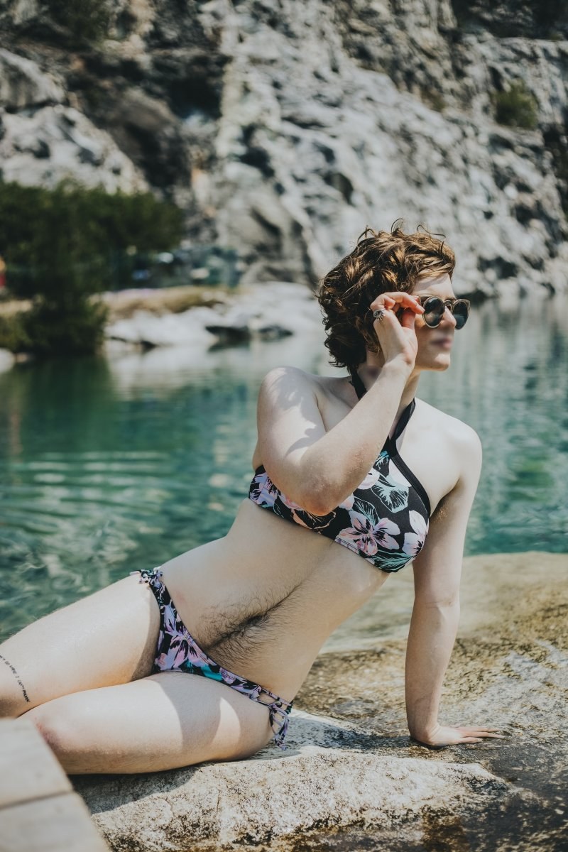 Natural hairy girls in a swimsuit