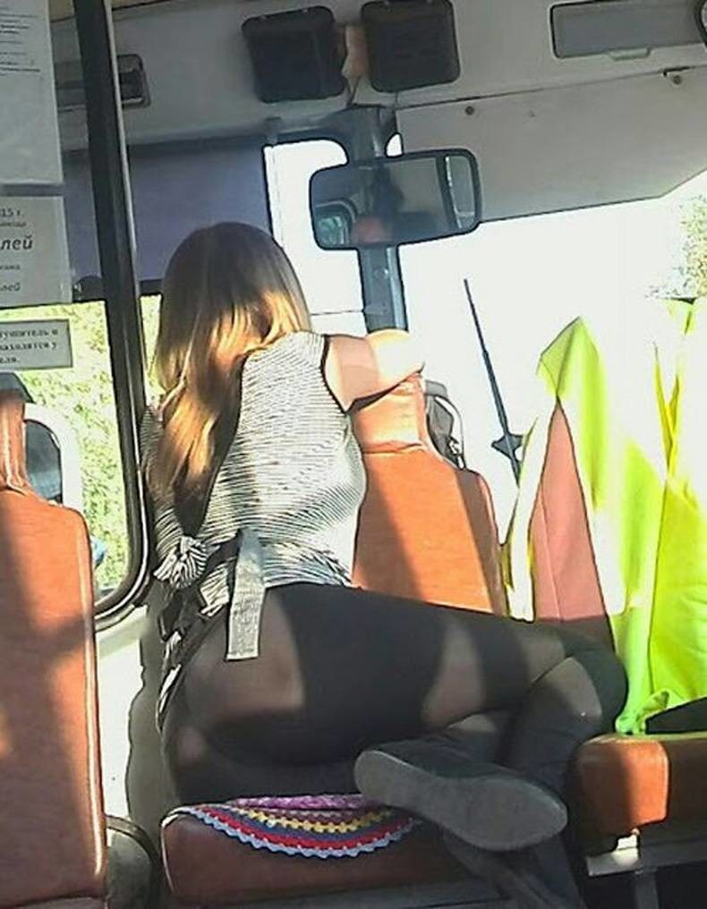 Girl in leggings on the bus