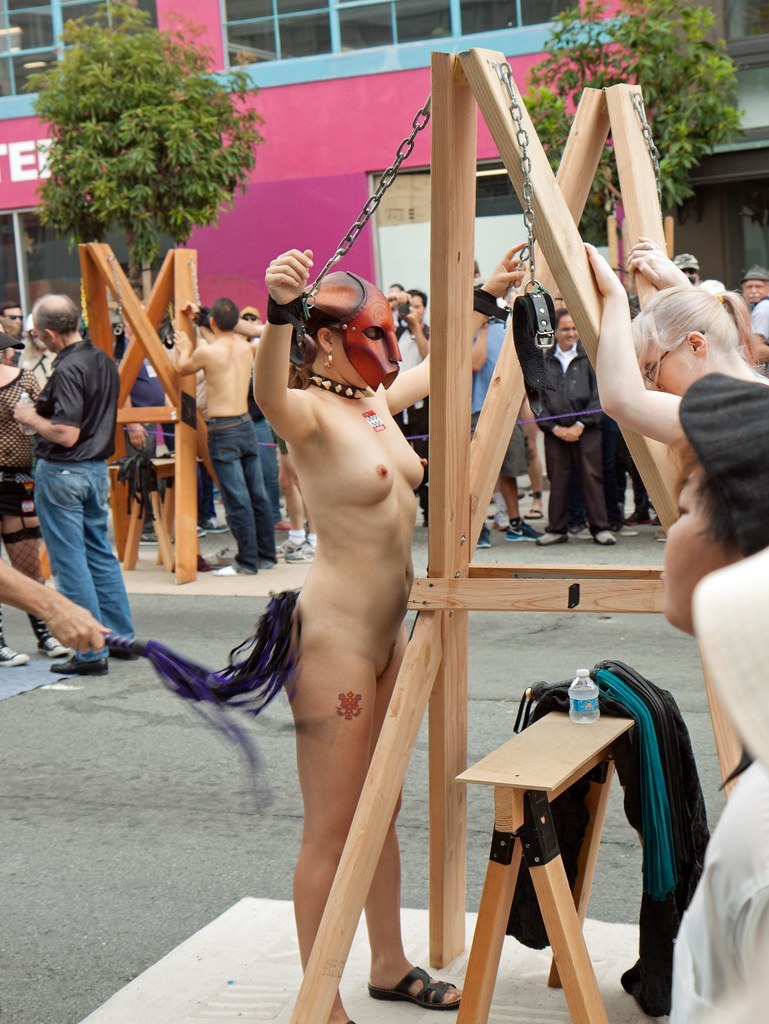 A crowd of naked women on the street