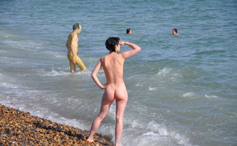 Naked on the beach of Nizhny Novgorod