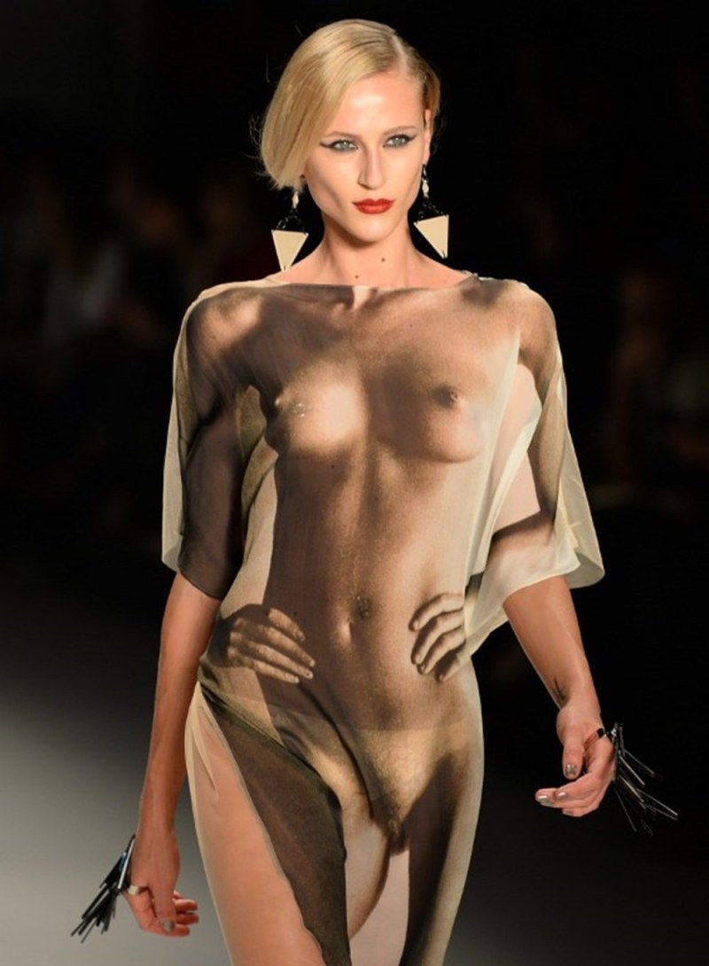 Naked fashion model on the catwalk