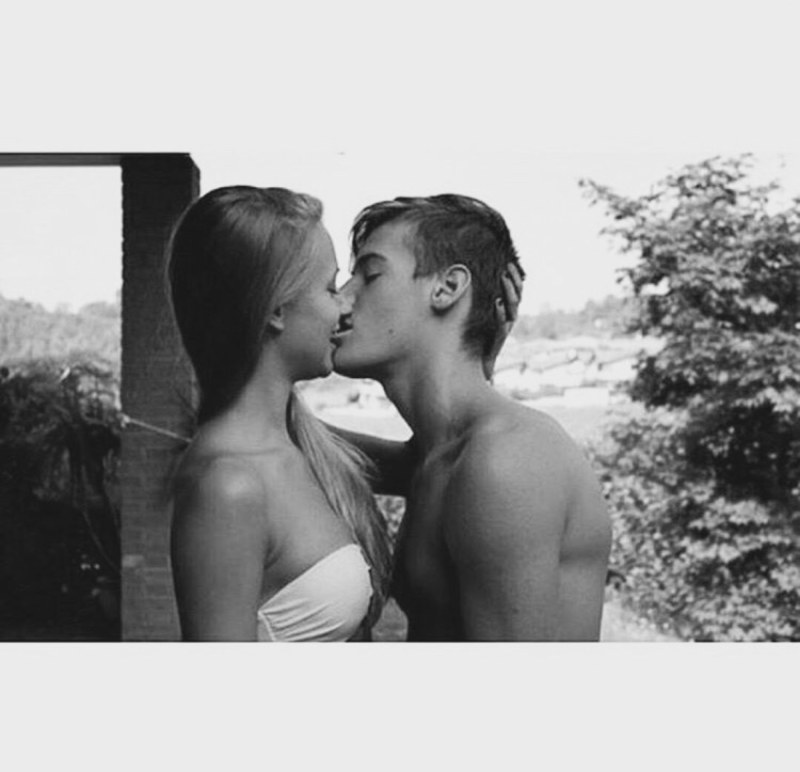 Teenage kiss on the lips