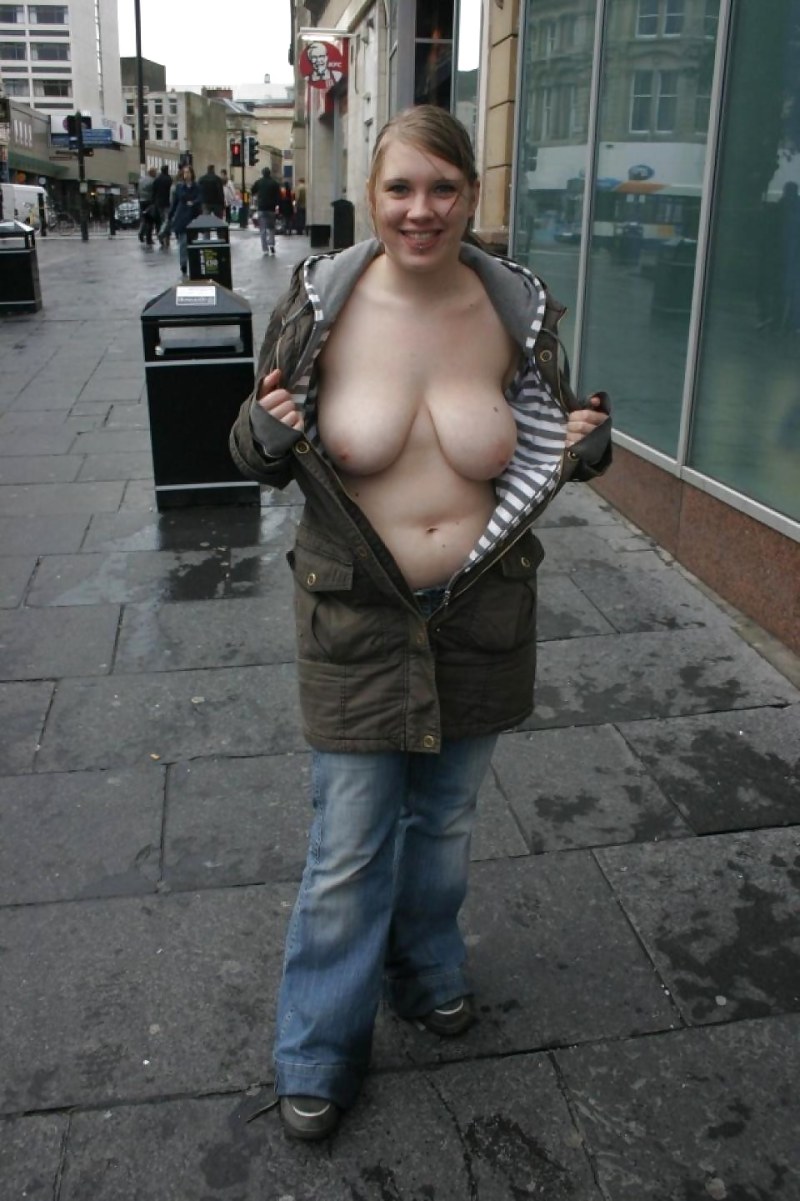Huge natural boobs on the street
