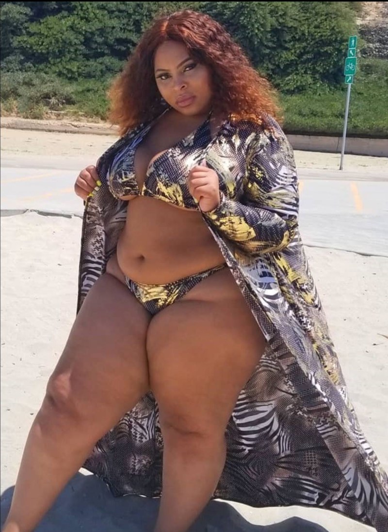 Fat woman in large underpants