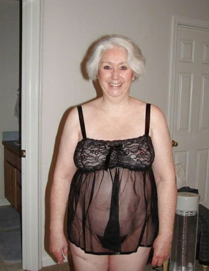 Fat old woman in transparent underwear