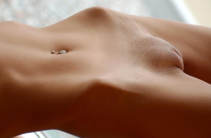 Shaved pussy view from below