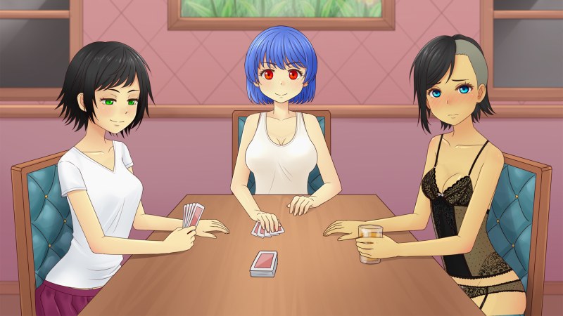 Anime girl plays cards
