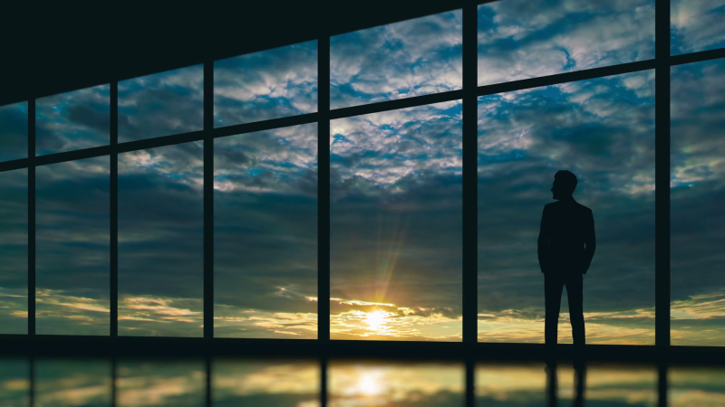 Panoramic windows at night