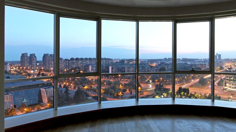 The windows of the skyscraper at night