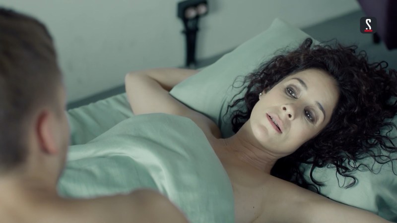 Beautiful blonde on the bed