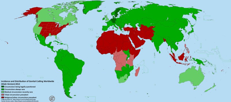Map of male advantages in the world