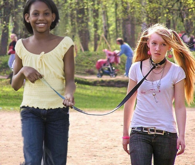 Girl in the collar on the street