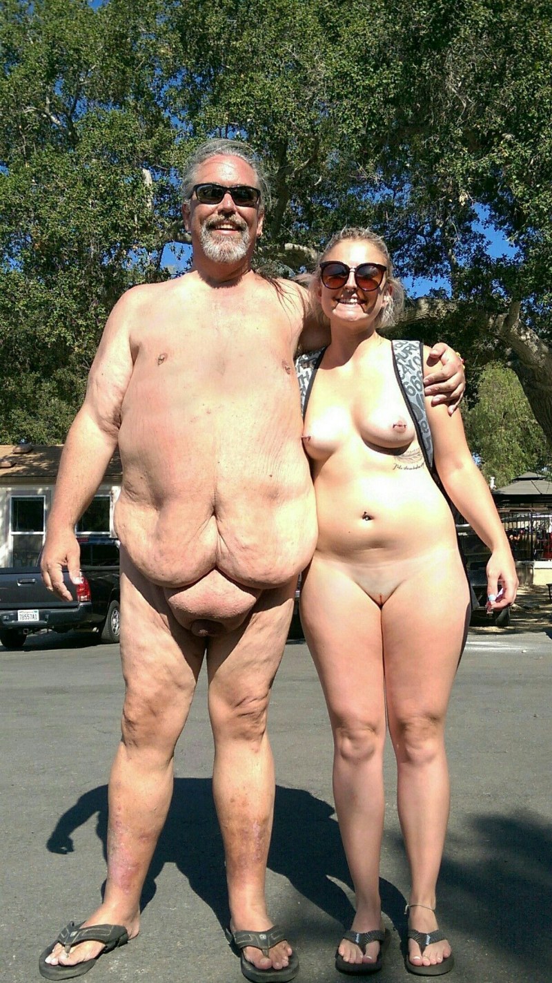 Naked fat men on the beach