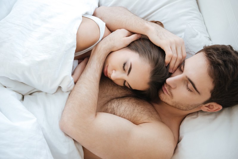 A man presses a woman