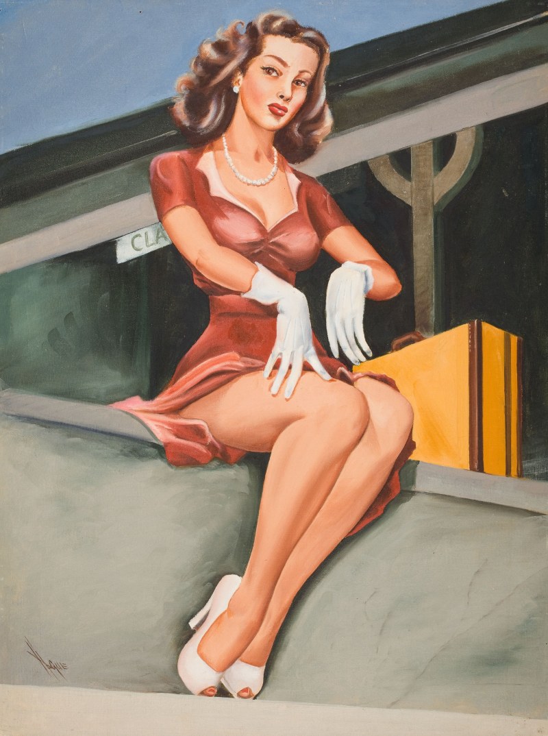 A retro picture of a woman drinks