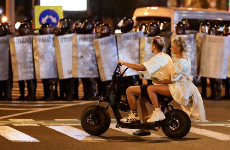 Girl with the Belarusian flag
