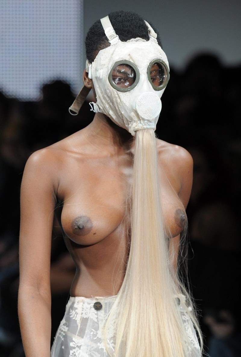 Naked butt of models on the catwalk