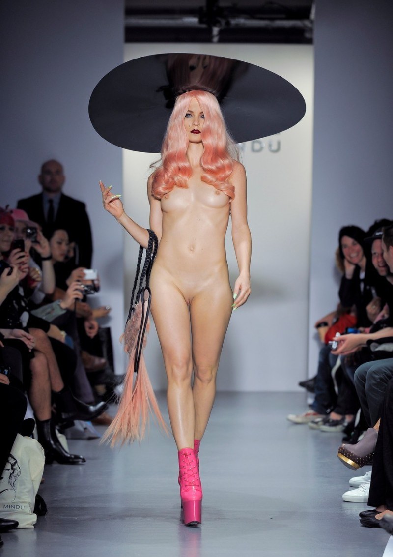 Naked fashion models on the catwalk