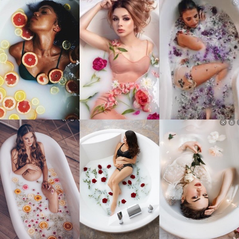 Photo shoot in the bathroom with milk