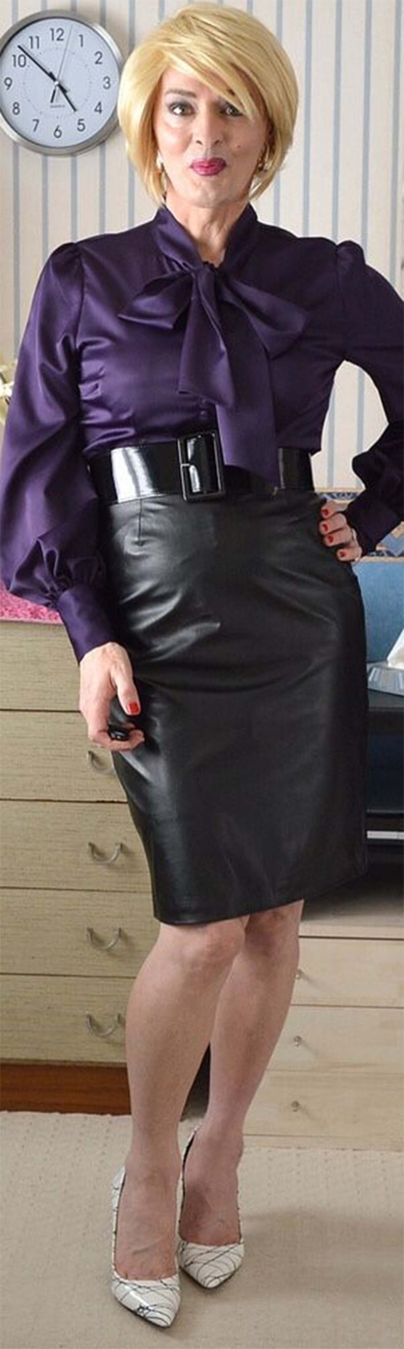 Adult lady in silk underwear