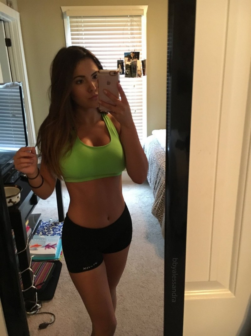 Selfie blonde in the mirror