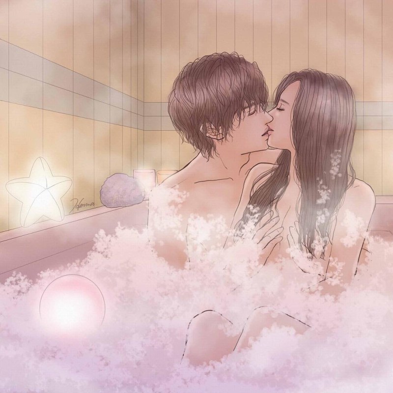 A guy with a girl in a bath