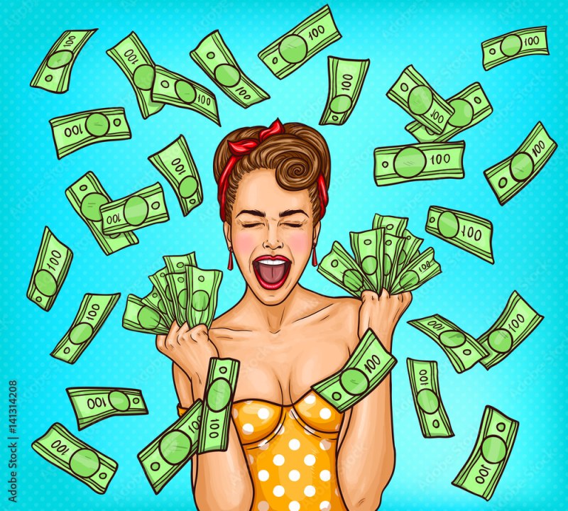 Pop art girl with money