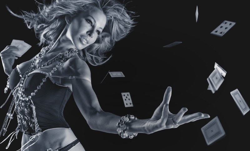 Blonde with cards