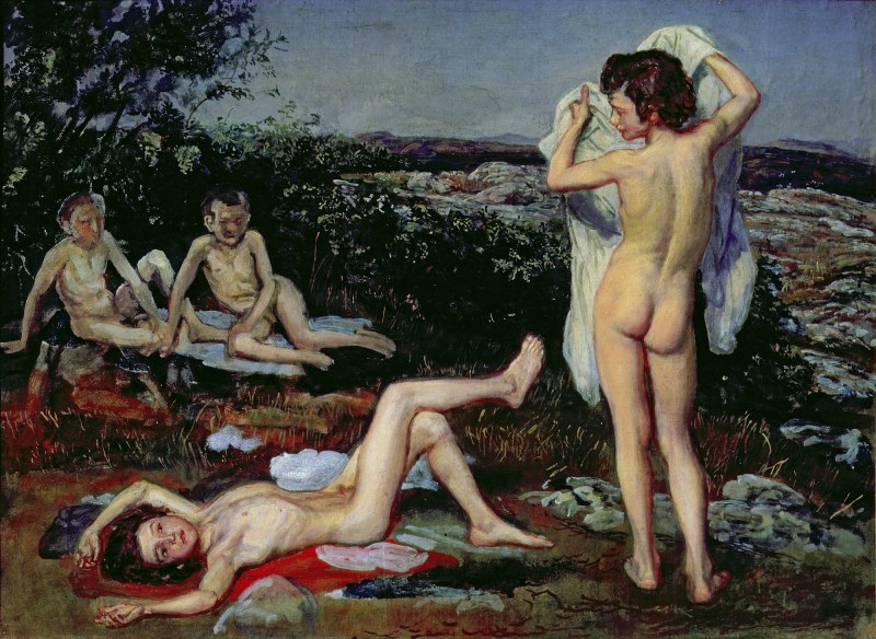 In the shorts of camel sponge