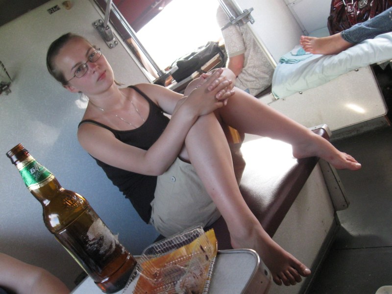 Girl in the compartment of the carriage