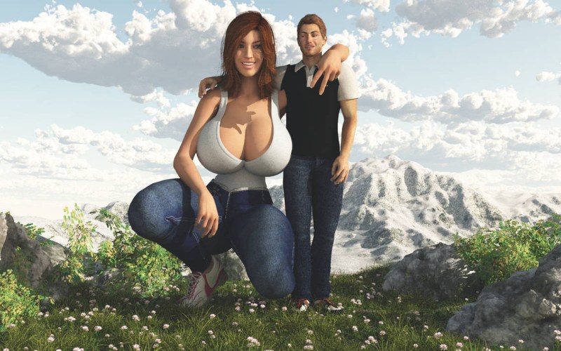 Big breasts under a T -shirt