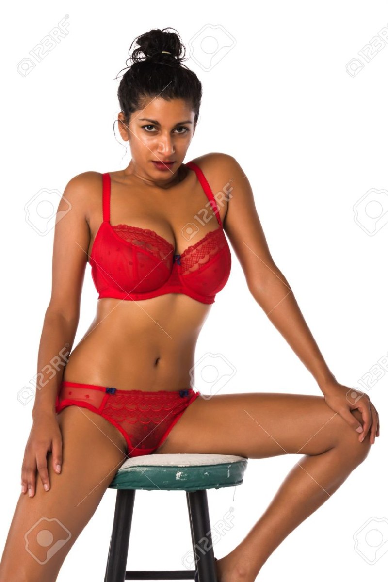 Woman in a bra with India cowards