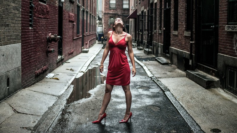 Red dress on the street