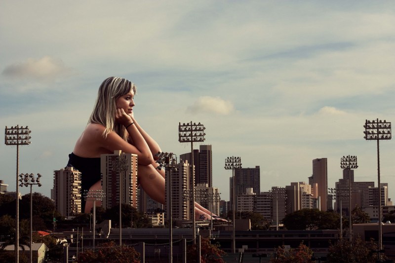 Photo shoot on the background of the city