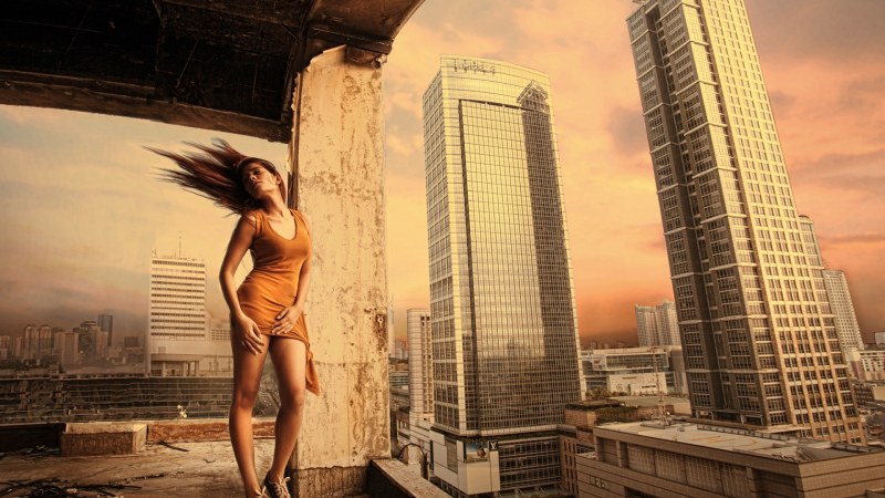 Girl at a construction site