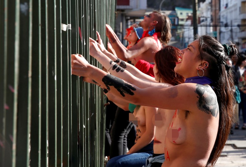 Naked woman in front of the police