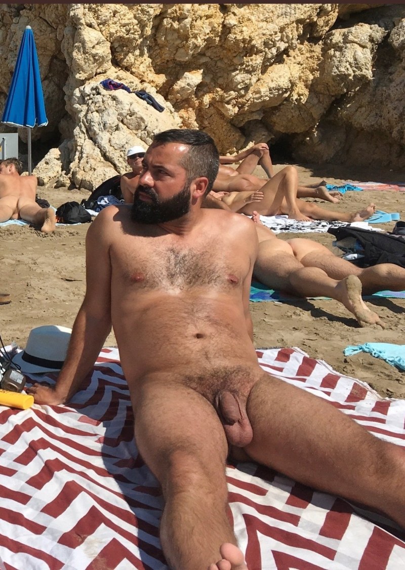 Naked hairy guys on the beach