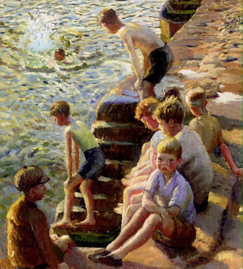 Swimming children in painting