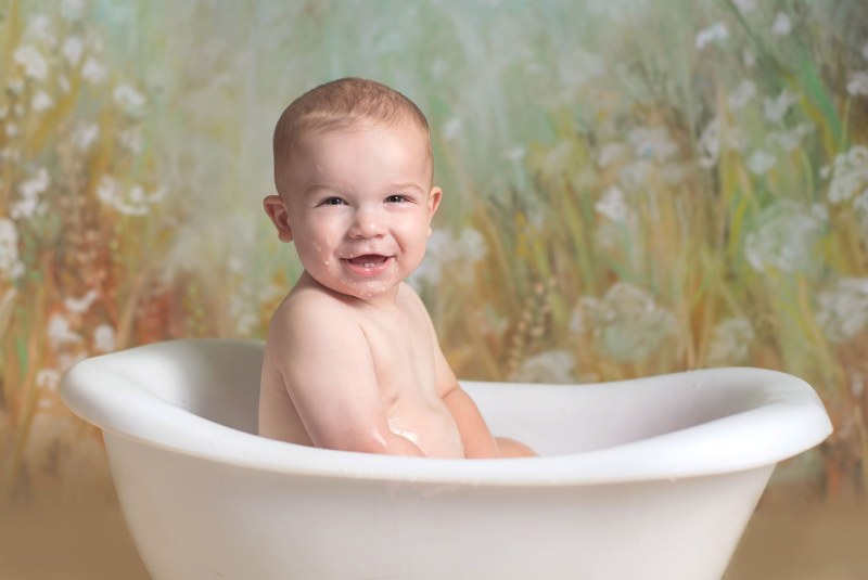 Bathing of children 7 years old in the bathroom