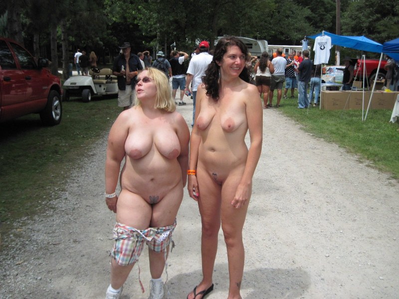 Drunk naked women in nature