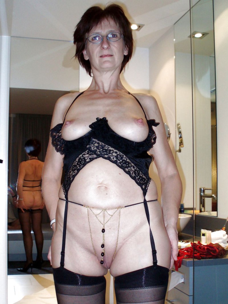 Naked elderly women in bras