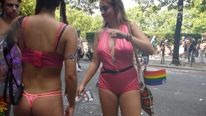 Girls in the summer on the street UPS