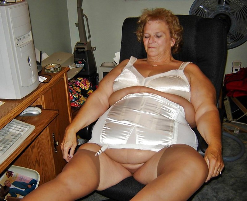 An elderly woman in erotic panties